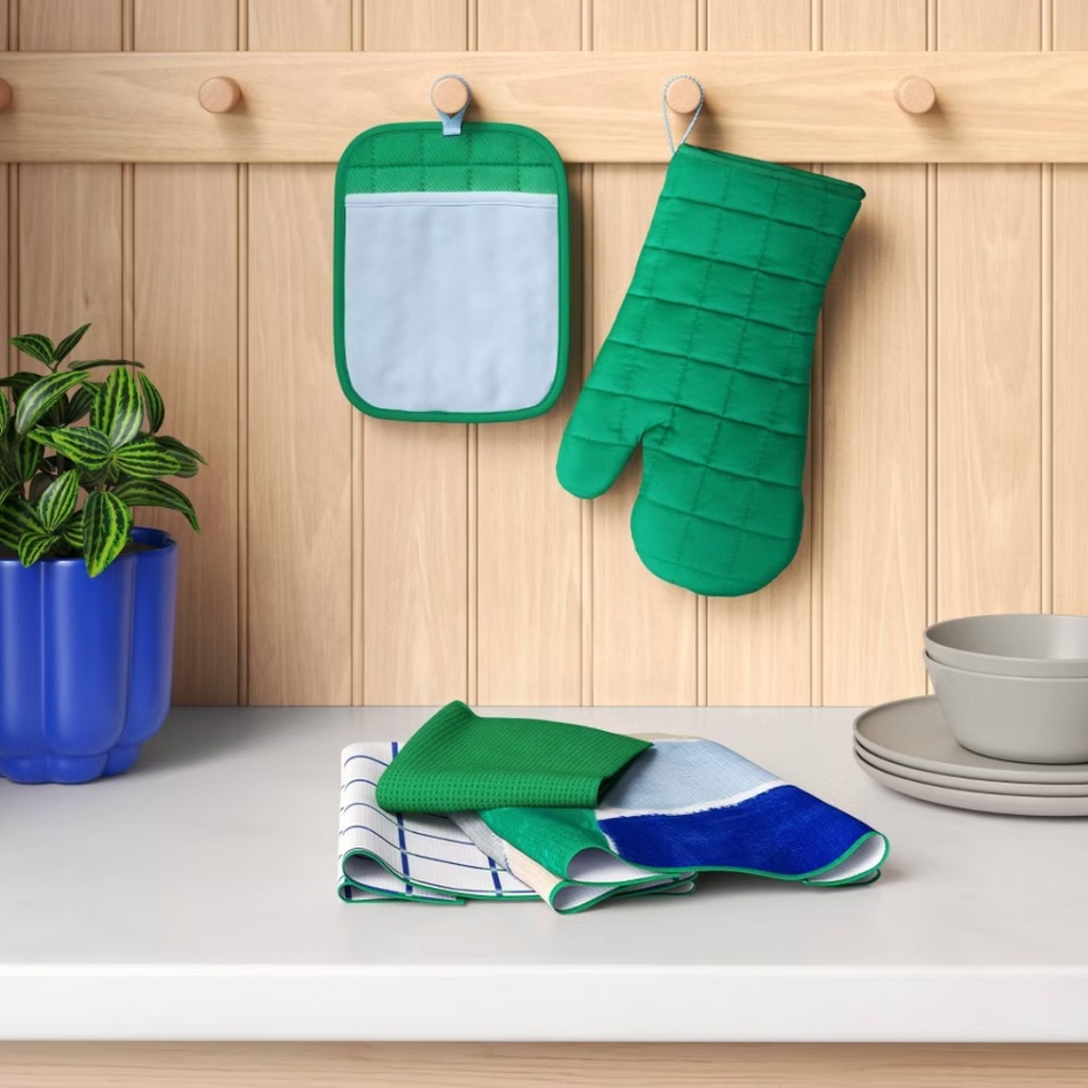 6pc Kitchen Textile Set - Room Essentials Blue/Green